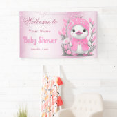 Waterverf Duck Pink Flowers Baby shower Welkom Spandoek (Insitu)