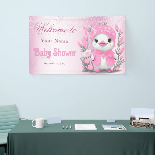 Waterverf Duck Pink Flowers Baby shower Welkom Spandoek (Beurs)