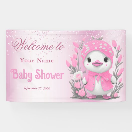 Waterverf Duck Pink Flowers Baby shower Welkom Spandoek (Horizontaal)