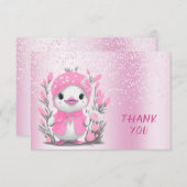 Waterverf Duck Pink Flowers bedankje Bedankkaart (Voorkant / Achterkant)