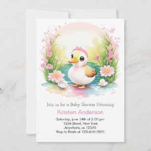 Waterverf Duck Schattige Roze Meisje Baby shower Kaart