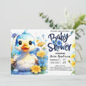 Waterverf Duck Wildflower Baby shower Kaart (Staand voorkant)