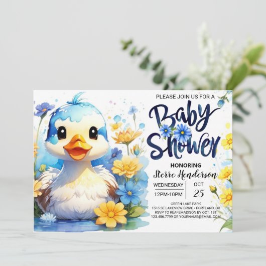 Waterverf Duck Wildflower Baby shower Kaart (Staand voorkant)