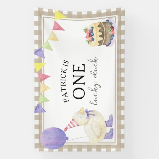 Waterverf DUCKLING 1e verjaardag Welkom Spandoek (Verticaal)