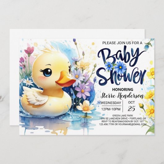 Waterverf Duckling Baby shower Whimsy Kaart (Voorkant / Achterkant)