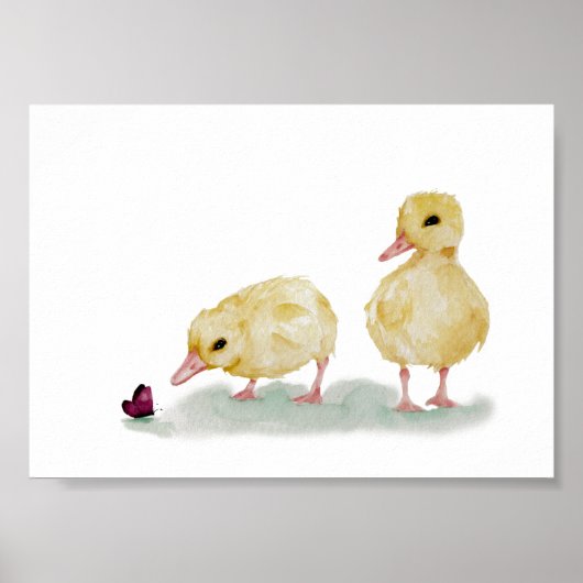 Waterverf Ducklings met vlinder Poster (Voorkant)
