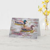Waterverf Ducks Verjaardag Kaart (Gele Bloem)