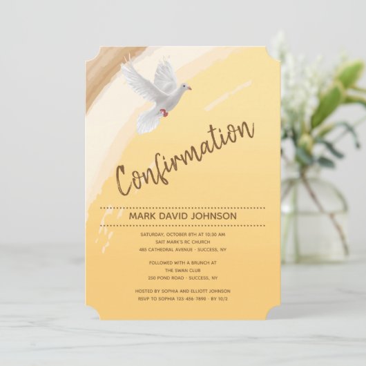 Waterverf duif bevestiging uitnodiging (Staand voorkant)