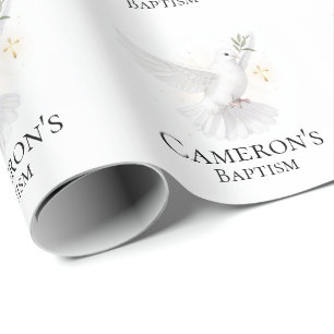 Waterverf Duif en Gouden Kruis Elegante Doop Cadeaupapier