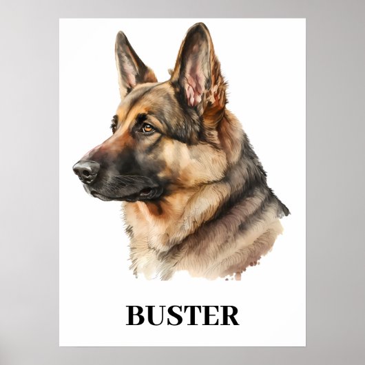 Waterverf Duits Shepherd Portrait Persoonlijk Poster (Voorkant)