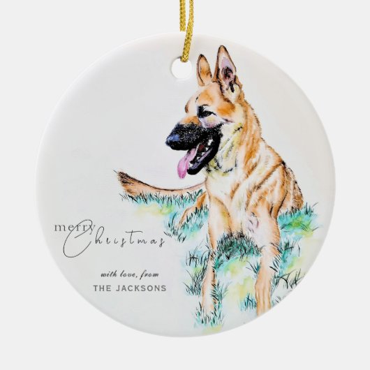 Waterverf Duitse herder Belgian Malinois Foto Keramisch Ornament (Voorkant)