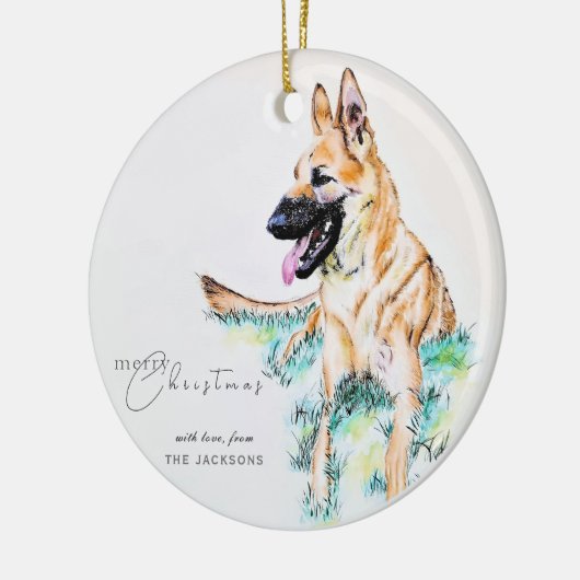 Waterverf Duitse herder Belgian Malinois Foto Keramisch Ornament (Links)