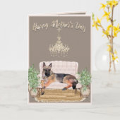 Waterverf Duitse Herder Fun Moederdag Kaart (Gele Bloem)