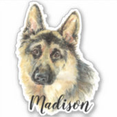 Waterverf Duitse Herder Hond Dier Custom Name Sticker (Voorkant)
