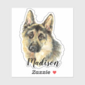 Waterverf Duitse Herder Hond Dier Custom Name Sticker (Vel)