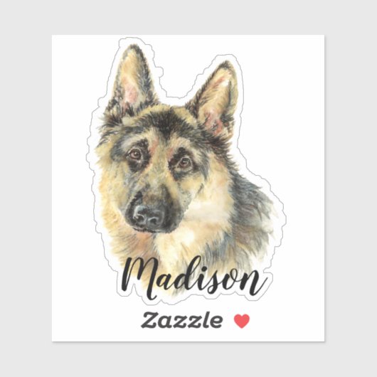 Waterverf Duitse Herder Hond Dier Custom Name Sticker (Vel)