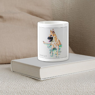 Waterverf Duitse Herder Malinois Gepersonaliseerd Koffiemok