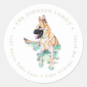 Waterverf Duitse Herder Malinois Retouradres Ronde Sticker (Voorkant)