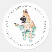Waterverf Duitse Herder Malinois Retouradres Ronde Sticker (Voorkant)
