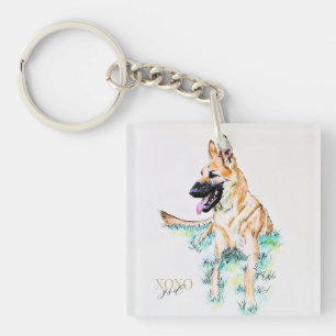Waterverf Duitse Herder Malinois XOXO Sleutelhanger