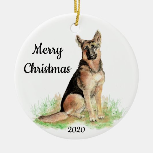 Waterverf Duitse herder met aangepaste kerstdagen Keramisch Ornament (Voorkant)