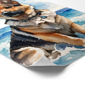 Waterverf Duitse herder op het strand 5 Poster (Hoek)