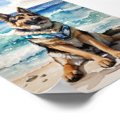 Waterverf Duitse herder op het strand 7 Poster (Hoek)