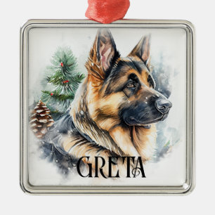 Waterverf DUITSE SHEPHERD DOG Metalen Ornament