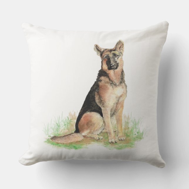 Waterverf Duitse Shepherd Dog Pet Animal Art Buitenkussen (Voorkant)