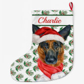 Waterverf Duitse Shepherd Dog's Name Grote Kerstsok (Achterkant)