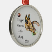 Waterverf Duitse Shepherd M. Dated Kerstfeest Joy Metalen Ornament (Rechts)