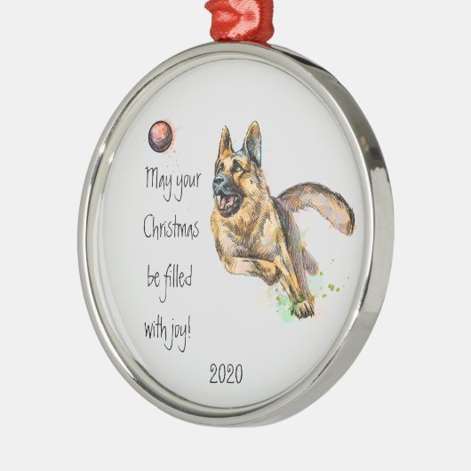 Waterverf Duitse Shepherd M. Dated Kerstfeest Joy Metalen Ornament (Links)