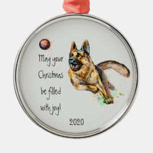 Waterverf Duitse Shepherd M. Dated Kerstfeest Joy Metalen Ornament