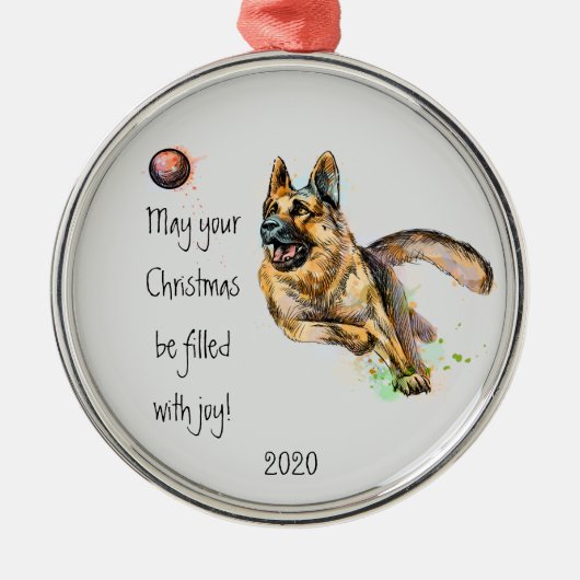 Waterverf Duitse Shepherd M. Dated Kerstfeest Joy Metalen Ornament (Voorkant)