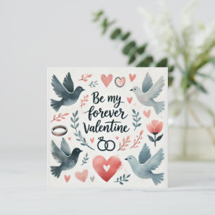 Waterverf Duiven en Heart Design - Be My Forever Feestdagenkaart