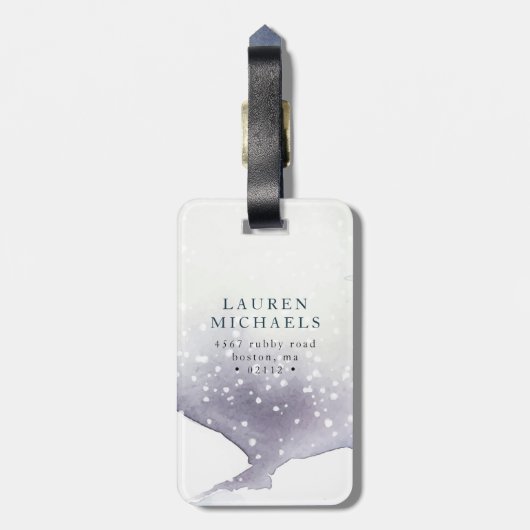 Waterverf Dusk Paarse Monogram Bagagelabel (Achterkant verticaal)