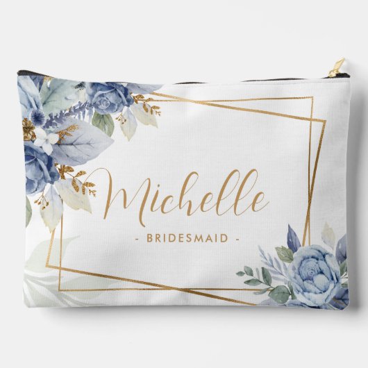 Waterverf Dusty Blauw & Goud Bloemen Bruidsmeisje Etui (Achterkant)