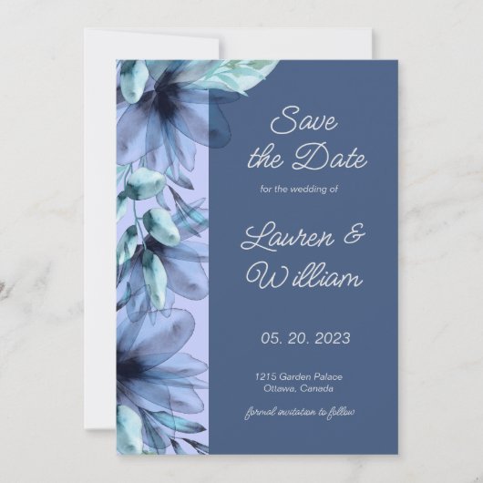 Waterverf dusty-blauw lichtviolet sparen de Datum Save The Date (Voorkant)