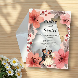 Waterverf Dusty Bloemenbruid en bruidegom bruiloft Acryl Uitnodigingen