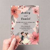 Waterverf Dusty Bloemenbruid en bruidegom bruiloft Acryl Uitnodigingen (Insitu (Draagbaar))