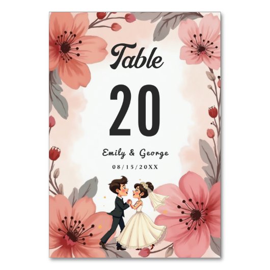 Waterverf Dusty Bloemenbruid en bruidegom bruiloft Kaart (Voorkant)