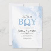 Waterverf Dusty Blue Baby shower Kaart (Voorkant)