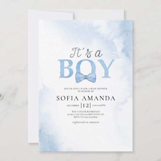 Waterverf Dusty Blue Baby shower Kaart (Voorkant)