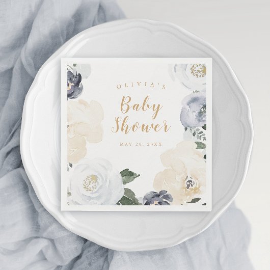 waterverf dusty blue baby shower servet
