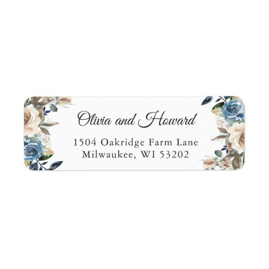 Waterverf Dusty Blue Beige Rustic Boho Floral Etiket (Voorkant)