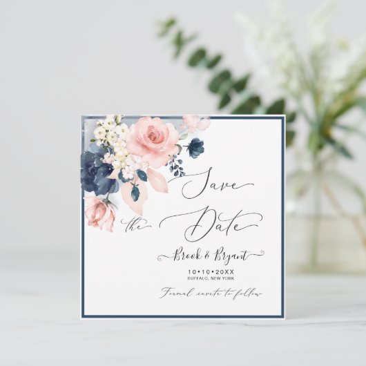 Waterverf Dusty Blue Blush Rozen Kaart (Staand voorkant)