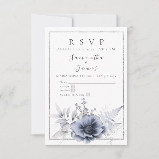 Waterverf Dusty Blue Bohemian Floral RSVP Kaartje (Voorkant)