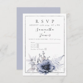 Waterverf Dusty Blue Bohemian Floral RSVP Kaartje