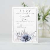 Waterverf Dusty Blue Bohemian Floral RSVP Kaartje (Staand voorkant)