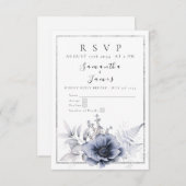 Waterverf Dusty Blue Bohemian Floral RSVP Kaartje (Voorkant / Achterkant)